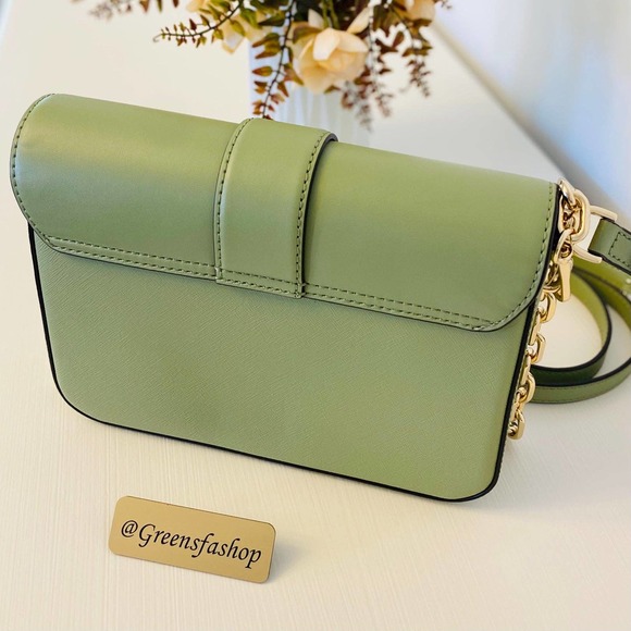 Michael Kors Carmen Medium Monogram Flap Crossbody leather Light Sage - Picture 6 of 9
